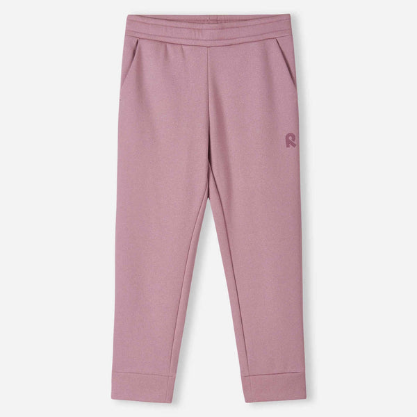 Pantalones de chándal de forro polar Reima Nasta para niños, gris y rosa – Foto del producto (vista frontal)