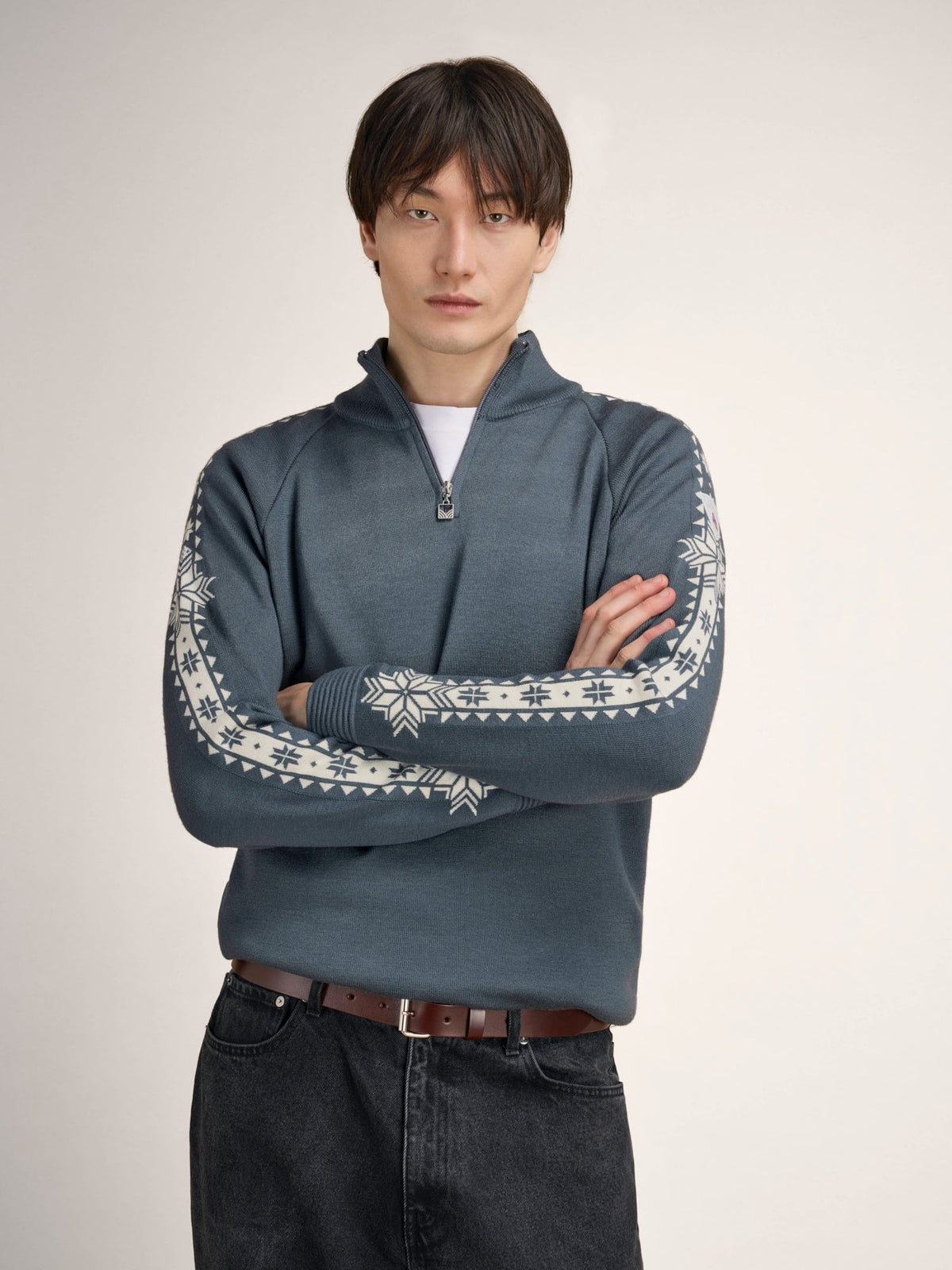 Dale Of Noorwegen GEILO Merino Sweater Heren - Staal - Offwhite - Studio