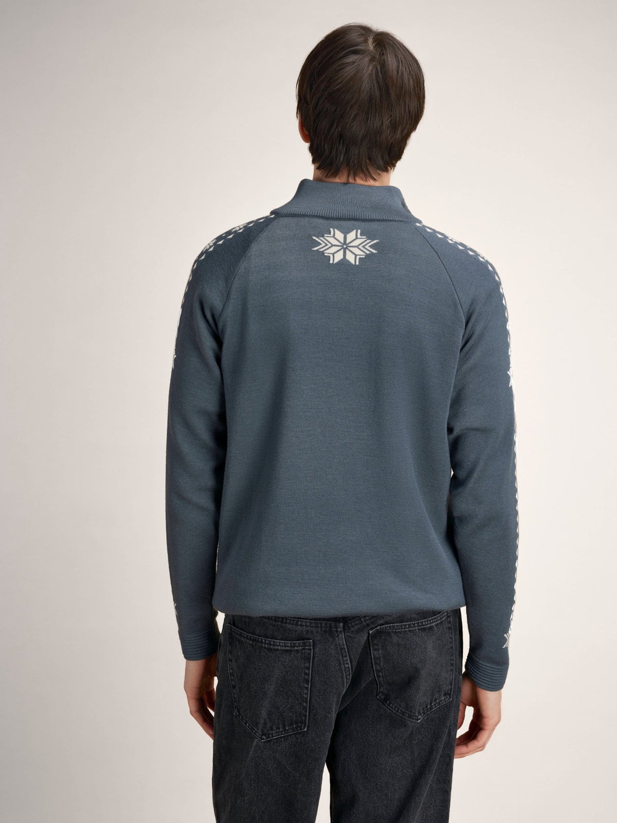 Dale Of Noorwegen GEILO Merino Sweater Heren - Staal - Offwhite - Achteraanzicht