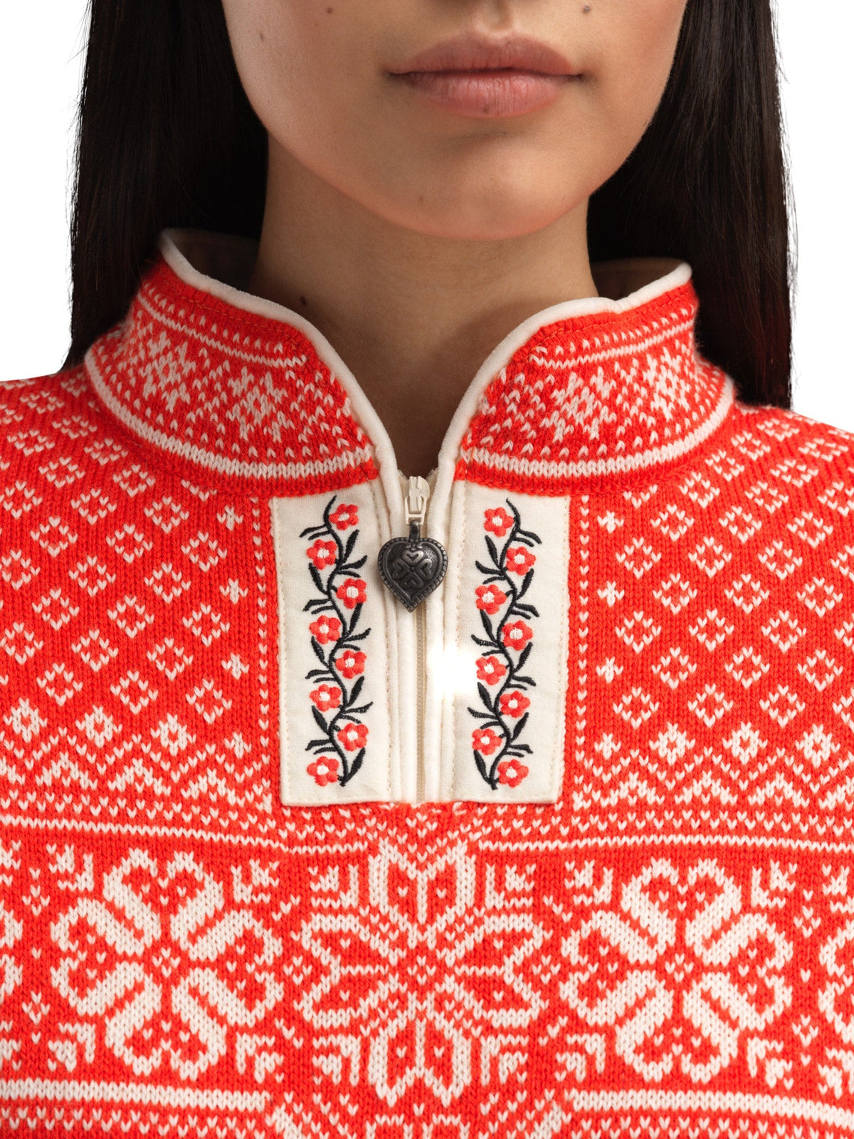 Pull en laine femme Dale of Norway PEACE rouge - blanc cassé vue studio 4
