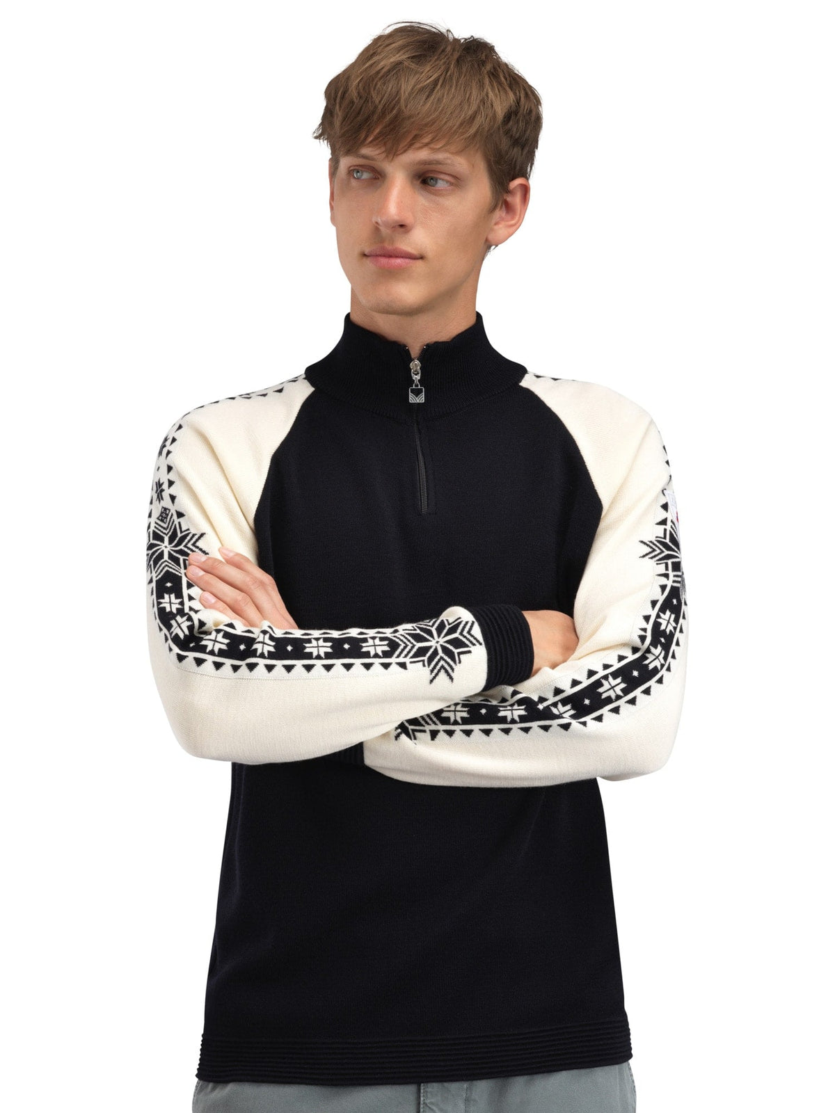 Dale Of Noorwegen GEILO Merino Sweater Heren – Zwart – Offwhite – Studio