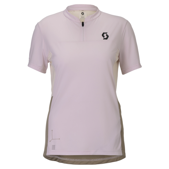 SCOTT Tee Vertic Zip Short Sleeve Damen – Bliss Pink - Cotton White – Vorderansicht