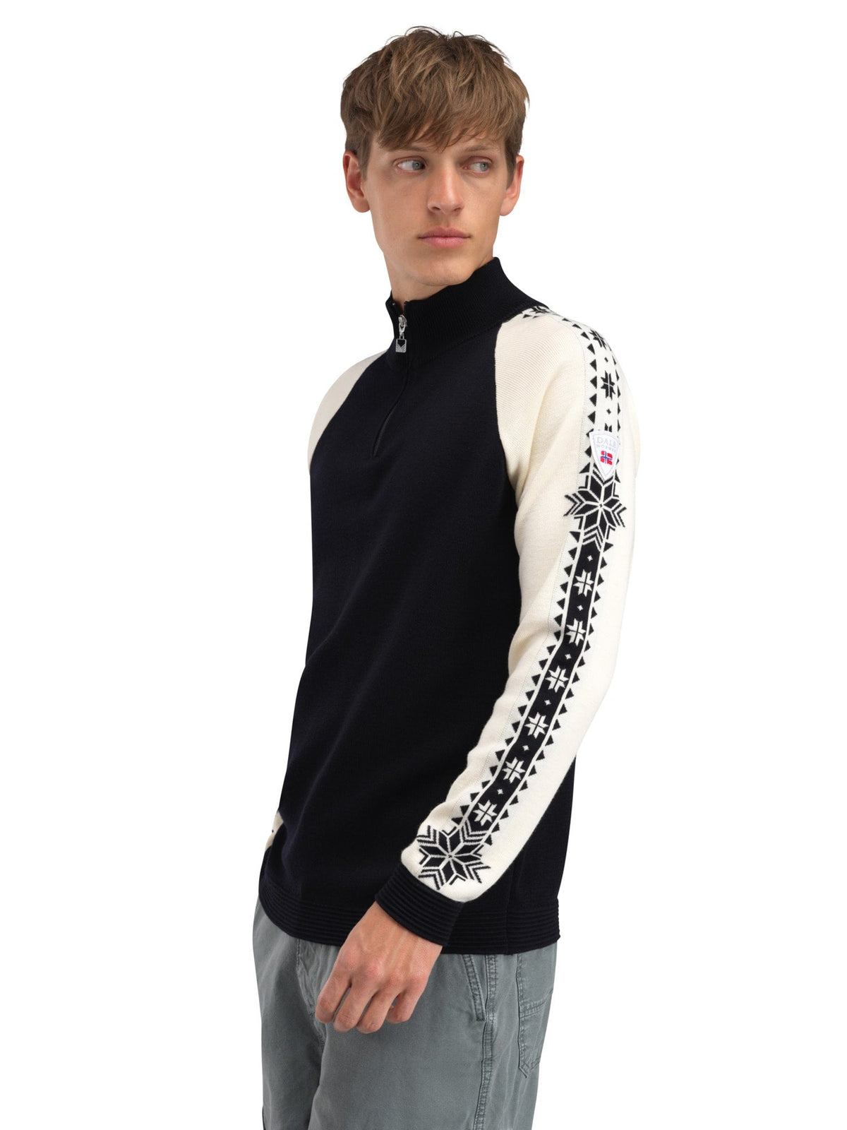 Dale Of Noorwegen GEILO Merino Sweater Heren – Zwart - Offwhite – Zijaanzicht
