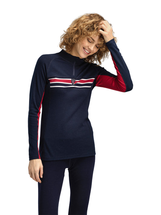 Dale Of Norway W AKSLA FEM BASELAYER HALF ZIP Navy Red OffWhite XL - PeakStyle