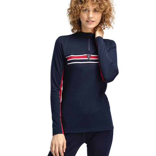 Dale Of Norway W AKSLA FEM BASELAYER HALF ZIP Navy Red OffWhite XL - PeakStyle