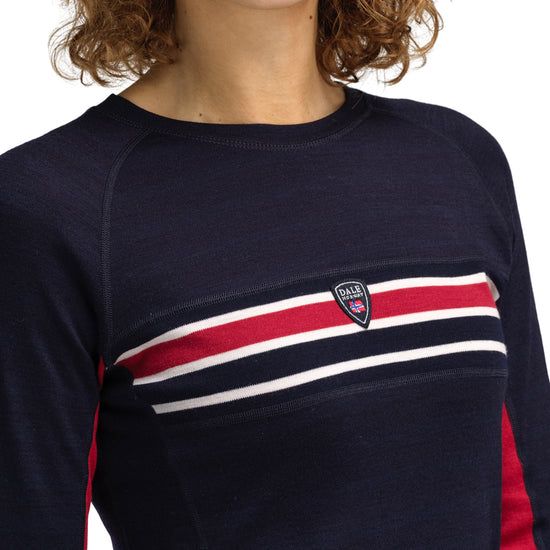 Dale Of Norway W AKSLA FEMININE BASELAYER CREW NECK Navy Red OffWhite XL - PeakStyle