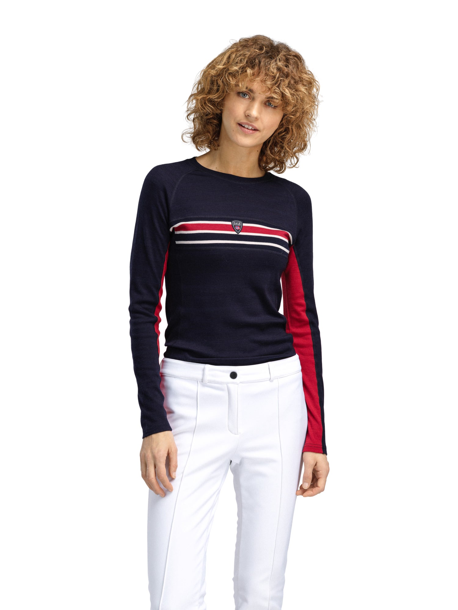 Dale Of Norway W AKSLA FEMININE BASELAYER CREW NECK Navy Red OffWhite XL - PeakStyle