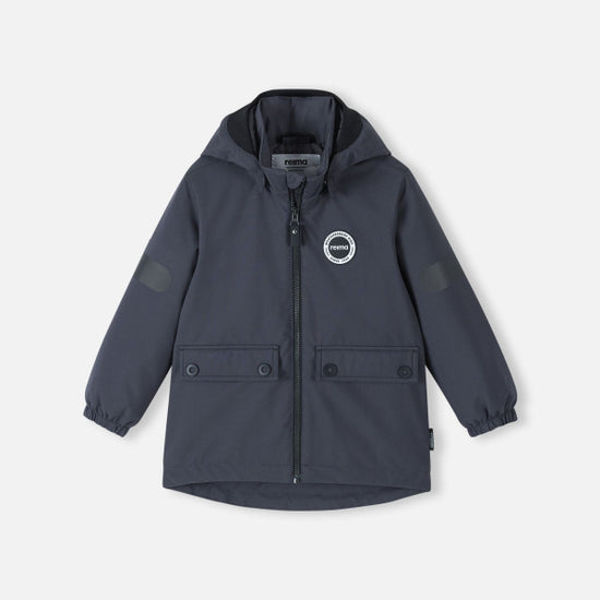 Chaqueta de entretiempo Reima Symppis ReimaTec para niños, color negro suave – Foto del producto (parte delantera)