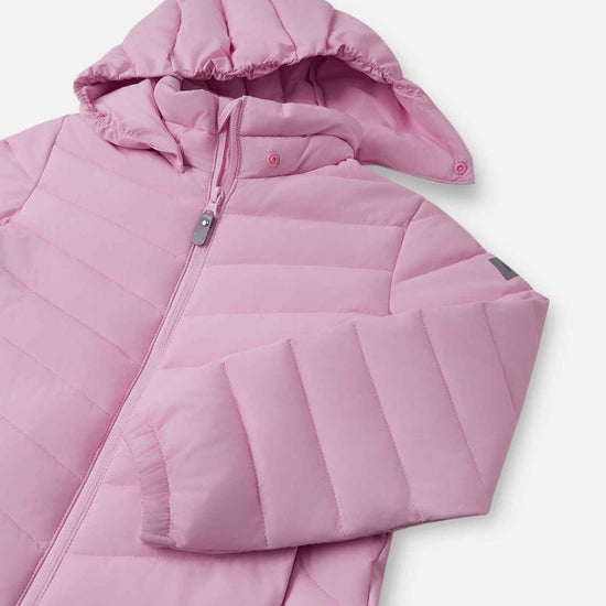Giacca leggera isolante Reima Uumaja per bambini Light Heather – Foto del prodotto con cappuccio aperto 3