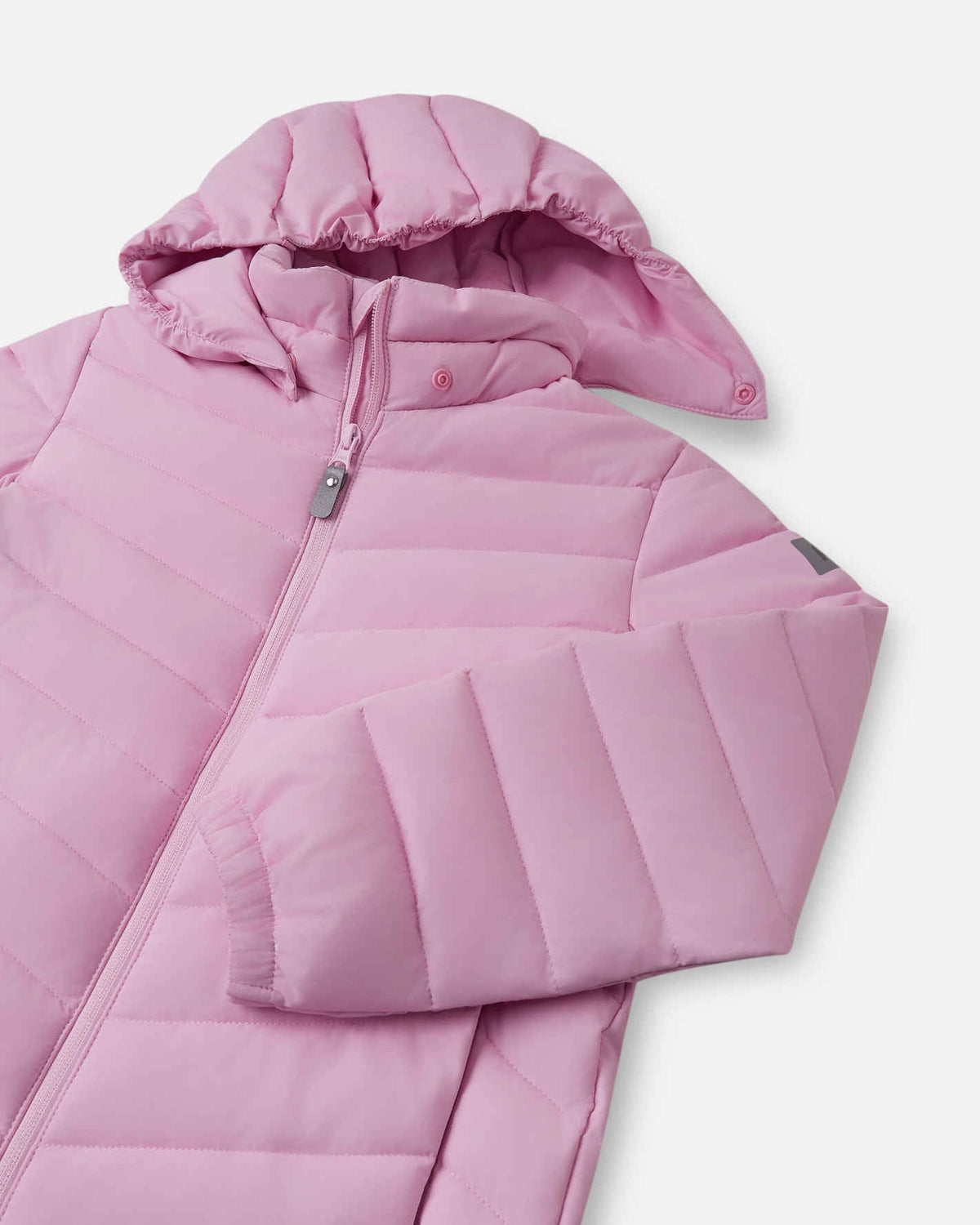 Giacca leggera isolante Reima Uumaja per bambini Light Heather – Foto del prodotto con cappuccio aperto 3