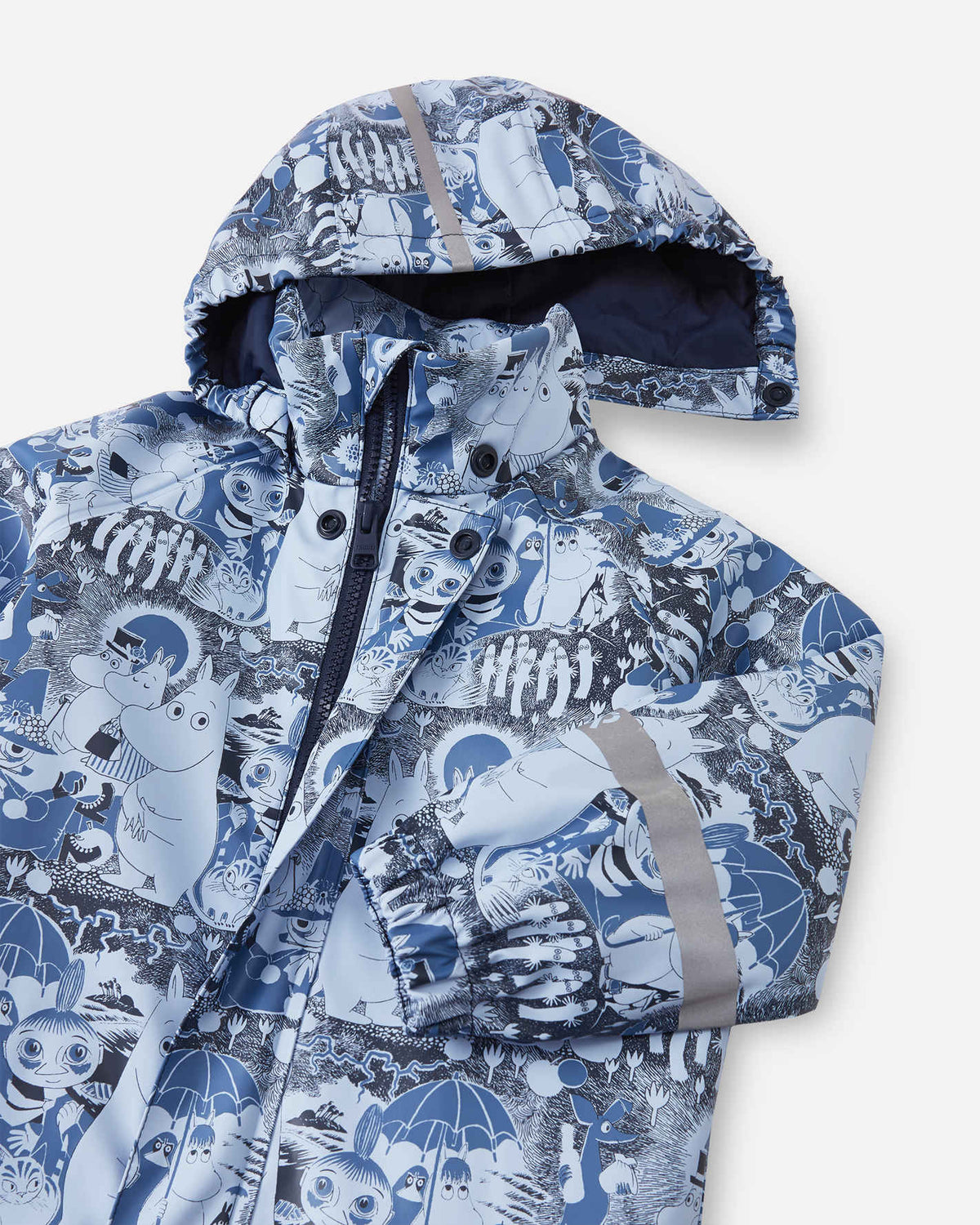 Combinaison de pluie Reima Moomin Rapakko pour enfants, couleur Airy Blue – Détails du produit : capuche