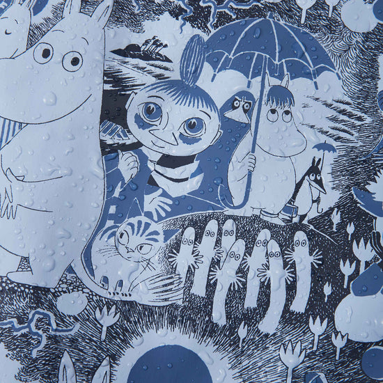 Combinaison de pluie Reima Moomin Rapakko pour enfants, couleur Airy Blue – Gros plan sur la matière