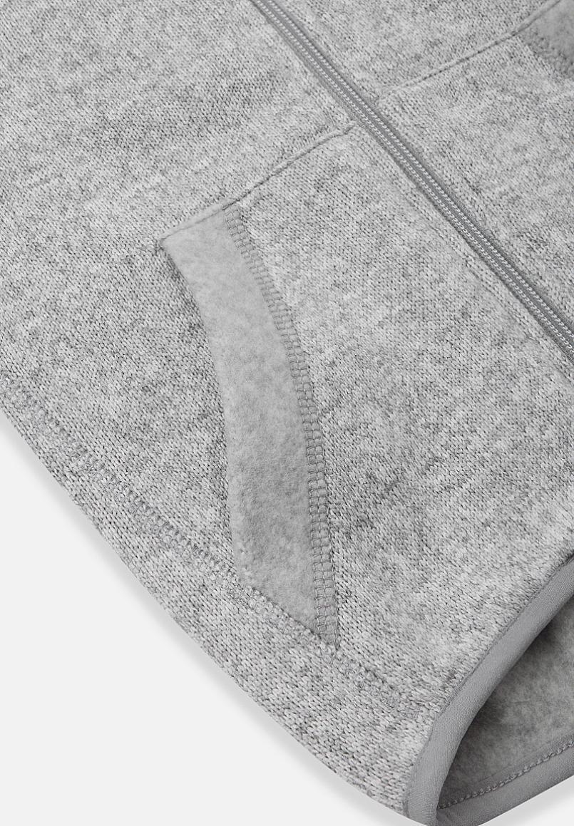 Veste polaire Reima Hopper pour enfants, gris chiné – Vue détaillée de la fermeture éclair