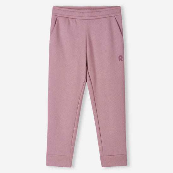 Pantaloni da jogging in pile Reima Nasta per bambini, grigio e rosa – Foto del prodotto (vista frontale)