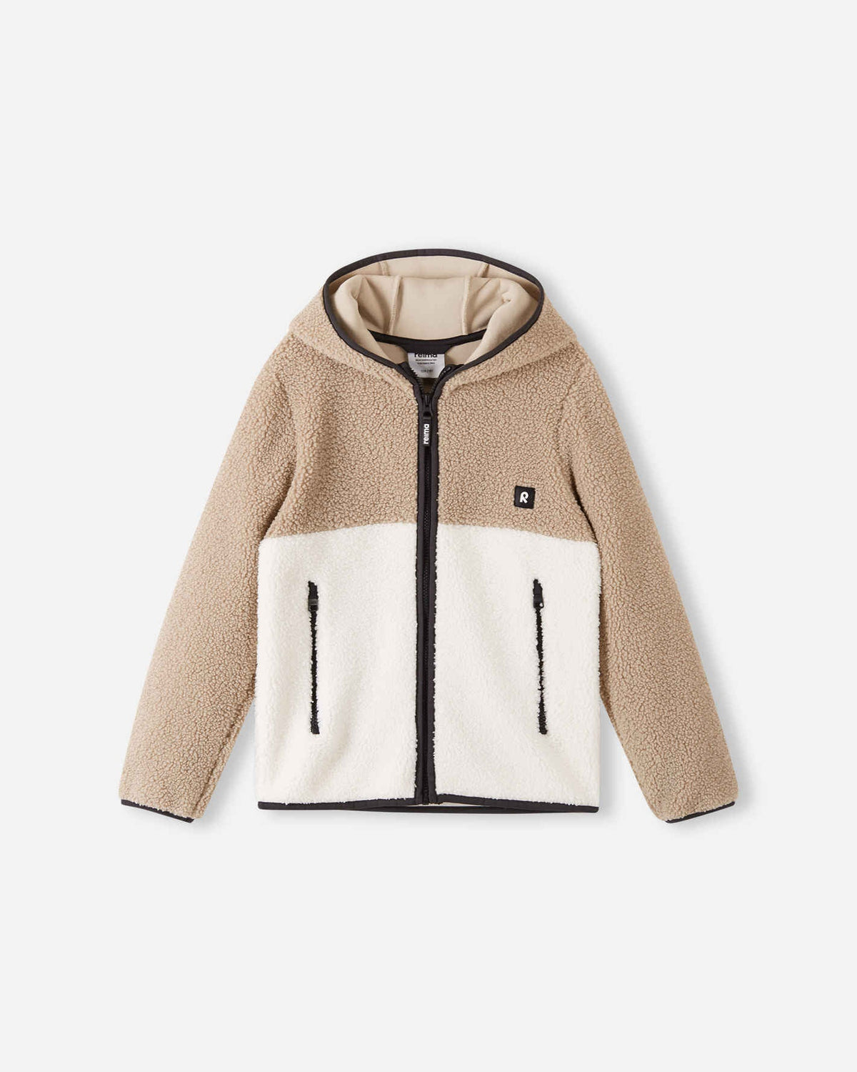 Giacca in pile Teddy Reima Muhkea per bambini, color beige terra – Foto del prodotto (vista frontale)