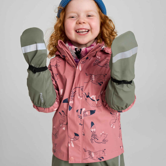Guanti antipioggia Reima Kura per bambini, colore Greyish Green – Infografica 1