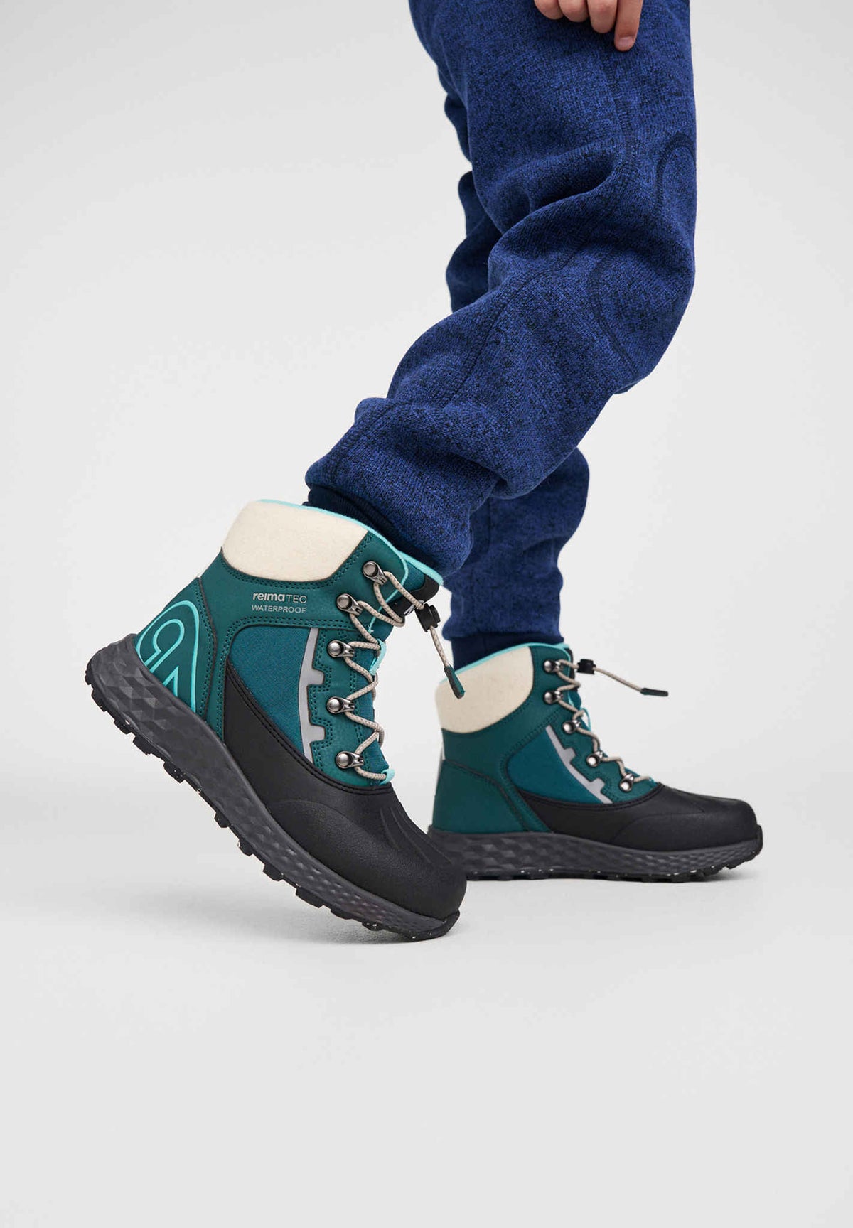 Reima Hallava Lace ReimaTec Winter Boots for Kids, Dark Teal – Studio Shot, View 8