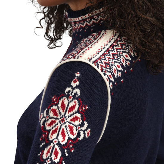 Dale Of Norway W 140TH ANNIVERSARY FEM JACKET Navy Redrose Offwhite XL - PeakStyle