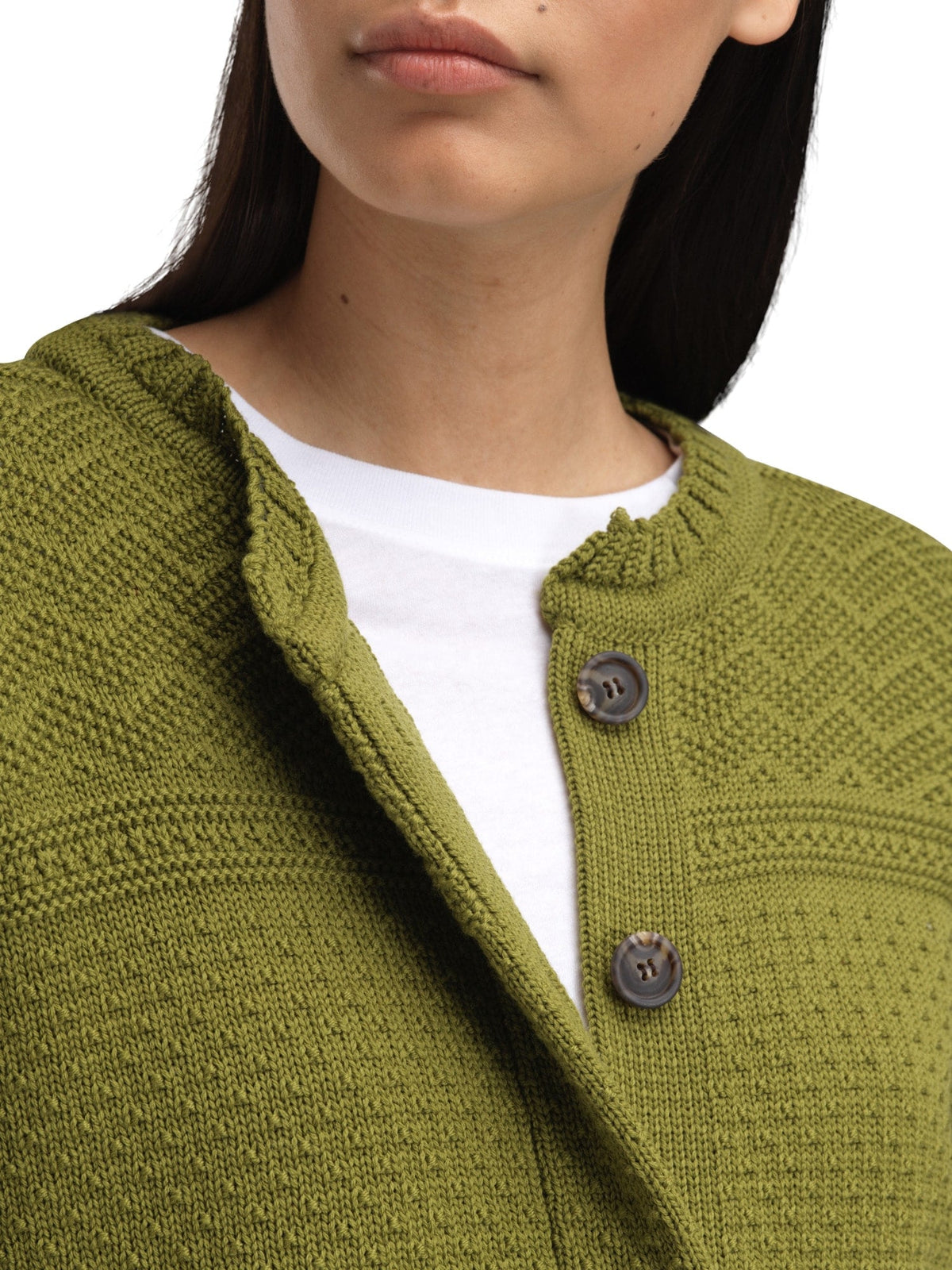 Dale Of Norway LUSA Women's Wool Cardigan Alum Green – Button Detail