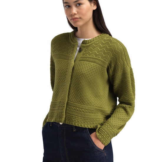 Dale Of Norway LUSA Women's Wool Cardigan Alum Green – Studio Side View
