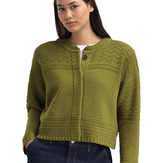 Dale Of Norway LUSA Wool Cardigan Women Alum Green – Studio Front View