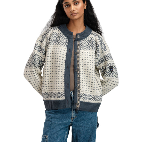 Dale Of Norway W HANNAH FEM. CARDIGAN Offwhite Steel Lightcharcoal XL - PeakStyle