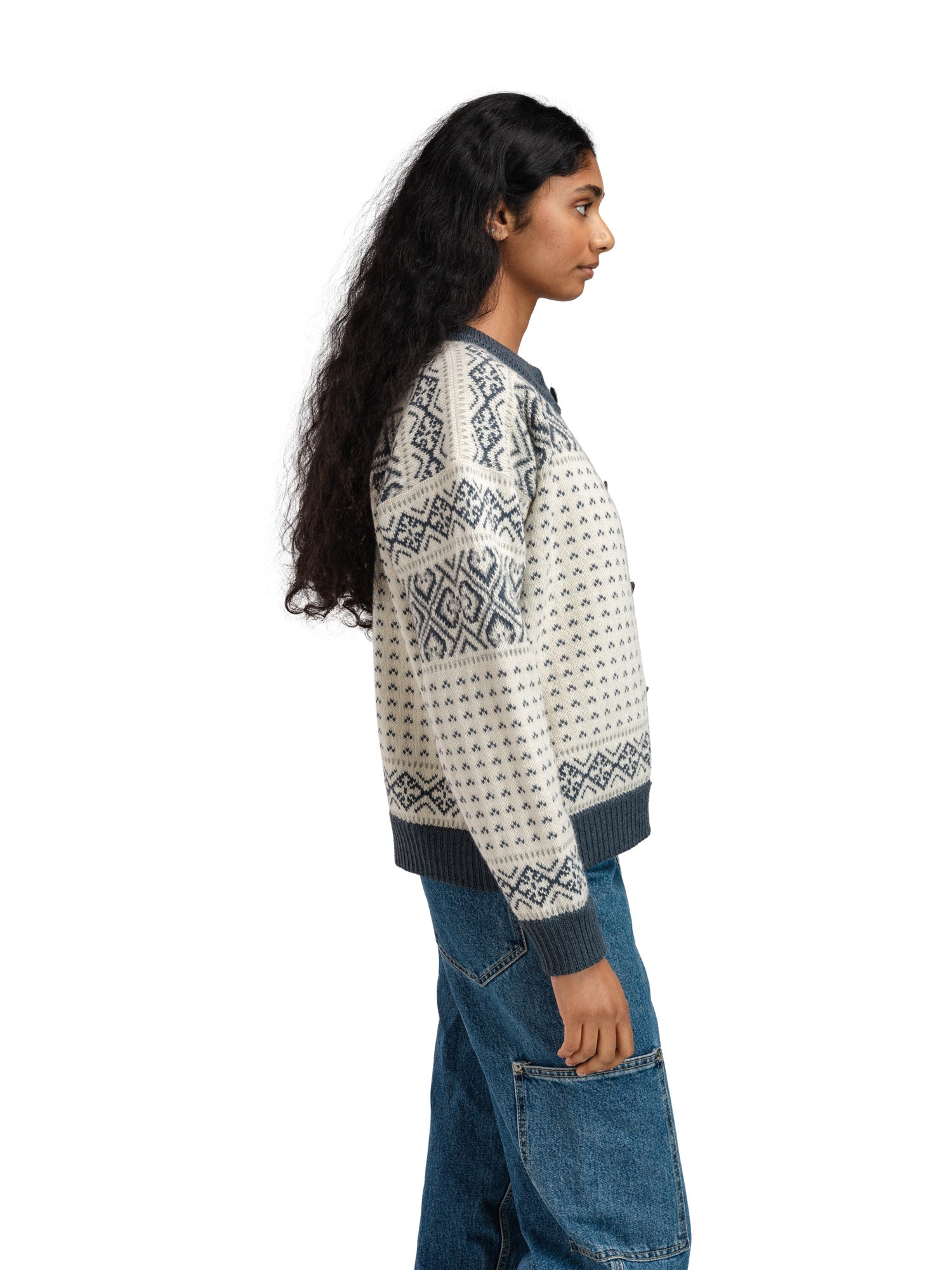 Dale Of Norway W HANNAH FEM. CARDIGAN Offwhite Steel Lightcharcoal XL - PeakStyle