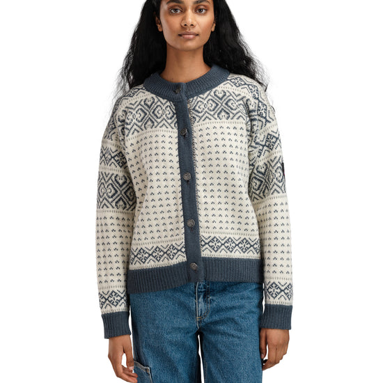 Dale Of Norway W HANNAH FEM. CARDIGAN Offwhite Steel Lightcharcoal XL - PeakStyle