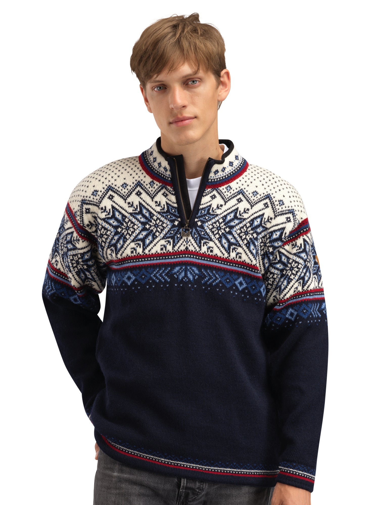 Dale Of Norway M VAIL MASC SWEATER Midnightnavy Redrose Offwhite 3XL - PeakStyle