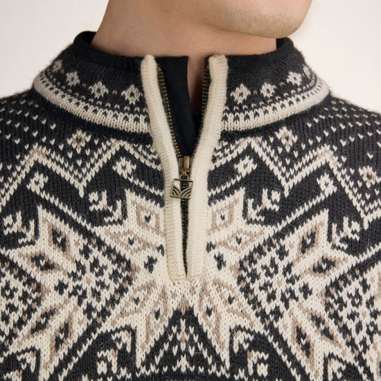 Dale Of Noorwegen VAIL Wollen Trui Heren Offwhite - Koffie - Zandsteen Detail