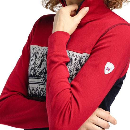Dale Of Norway W MORITZ FEM BASIC SWEATER Raspberry Navy Offwhite S - PeakStyle