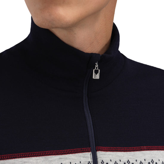 Dale of Norway MORITZ BASIC Herren Merino Pullover Navy - White - Raspberry Detail