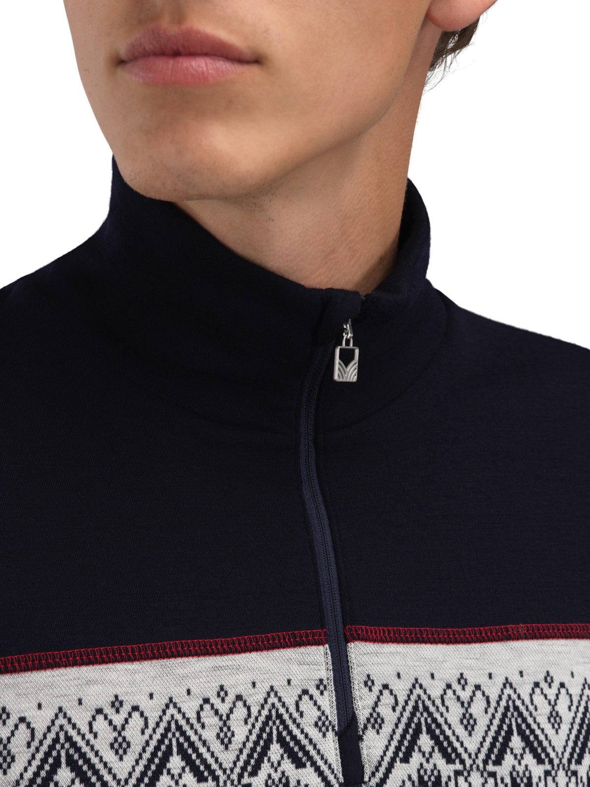 Dale of Norway MORITZ BASIC Herren Merino Pullover Navy - White - Raspberry Detail