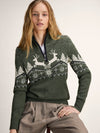 Dale Christmas dames merino trui - loden - offwhite - navy - studio view