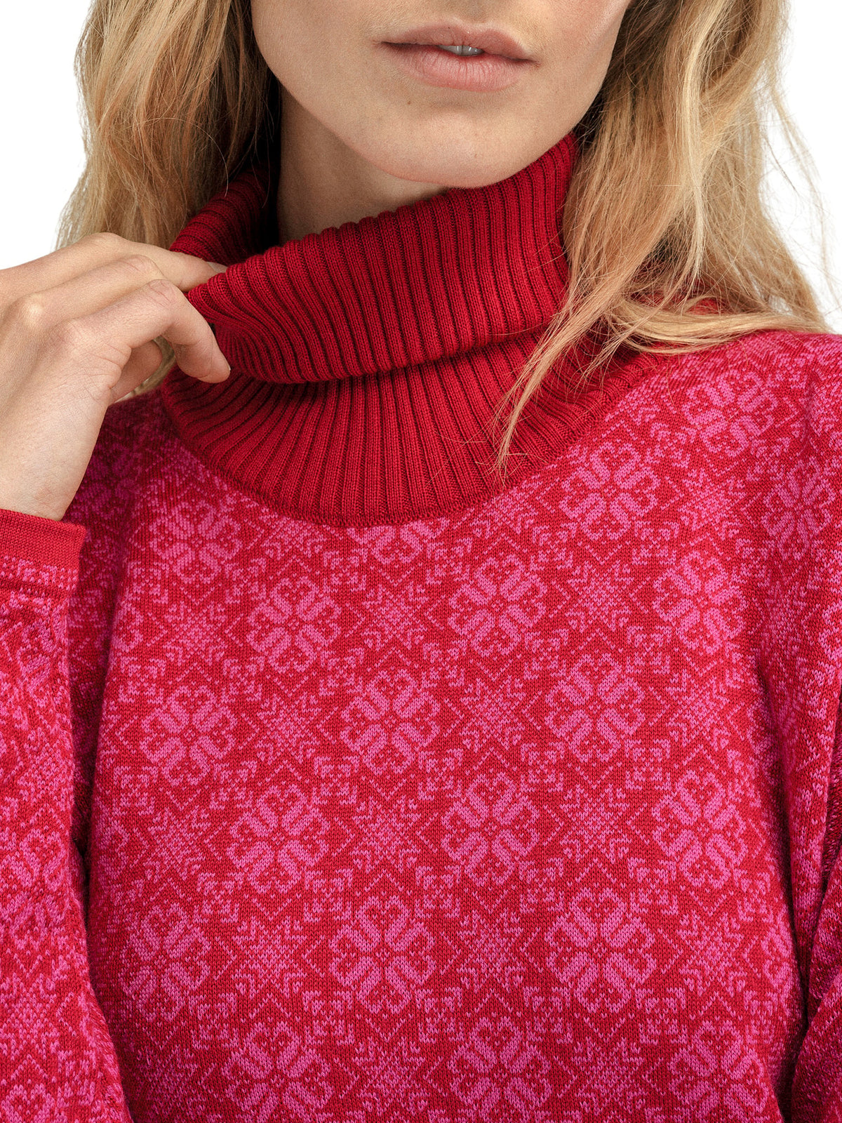 Dale Of Noorwegen FIRDA Merino Sweater Dames Framboos - Allium – Detail