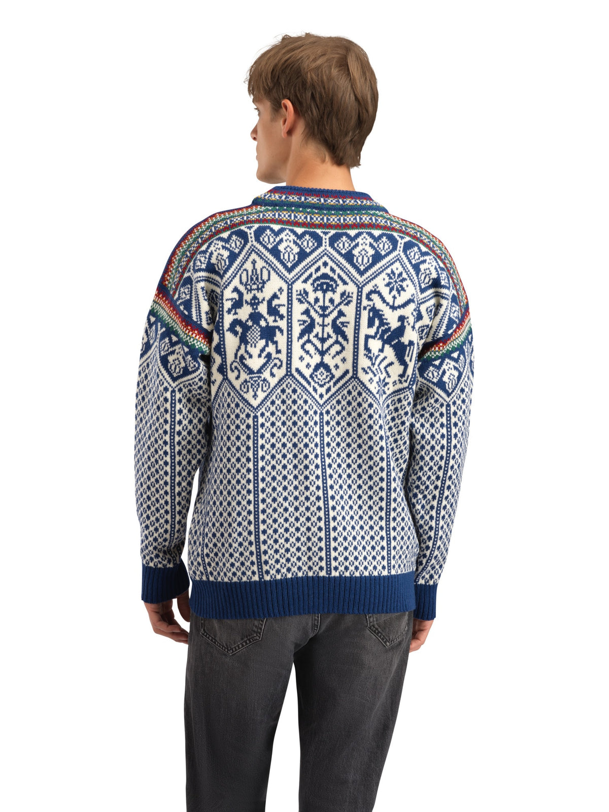 Dale Of Noorwegen 1994 Wollen Trui Heren - Indigo - Mosterd - Flessengroen Studio terug