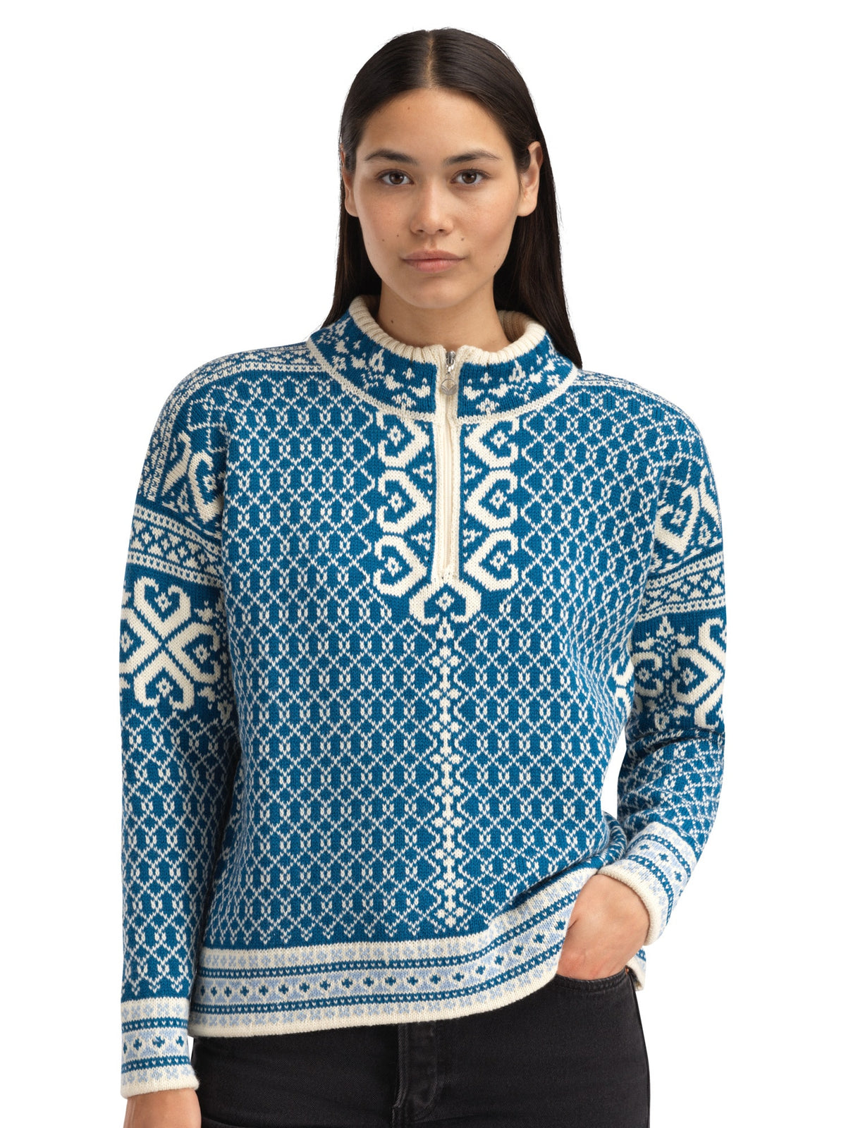 Dale Of Norway LEKNES Wollpullover Damen Arctic Blue - Offwhite – Studio Front