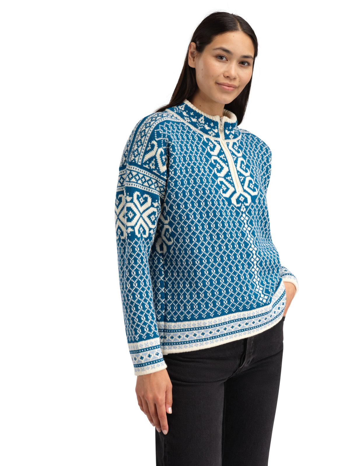 Dale Of Norway LEKNES Wollpullover Damen Arctic Blue - Offwhite – Studio Seite