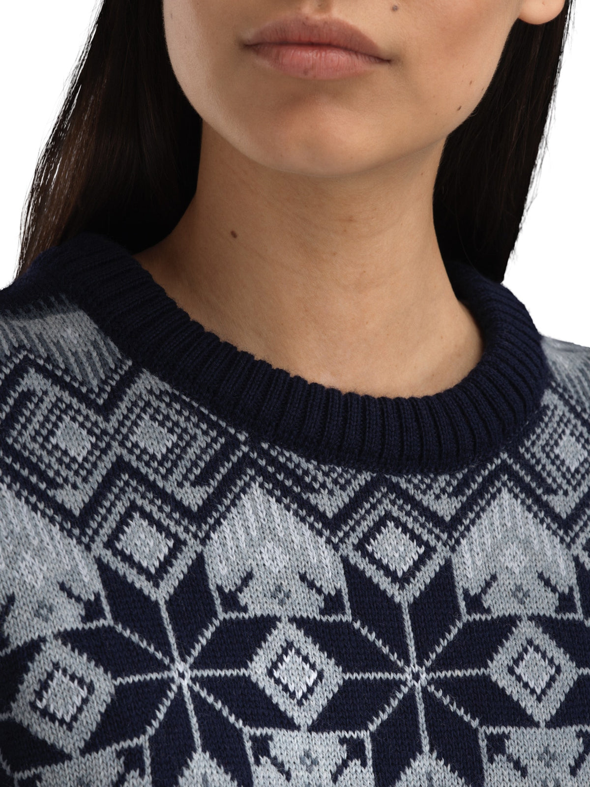 Dale of Norway VILJA wool sweater women – Mid Blue - Marine - Steel – detailed view