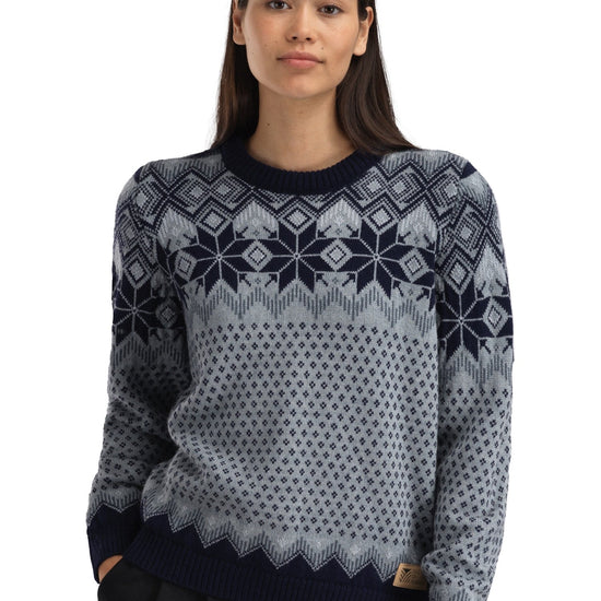 Dale of Norway VILJA Wool Sweater Women – Mid Blue - Marine - Steel – Studio Front