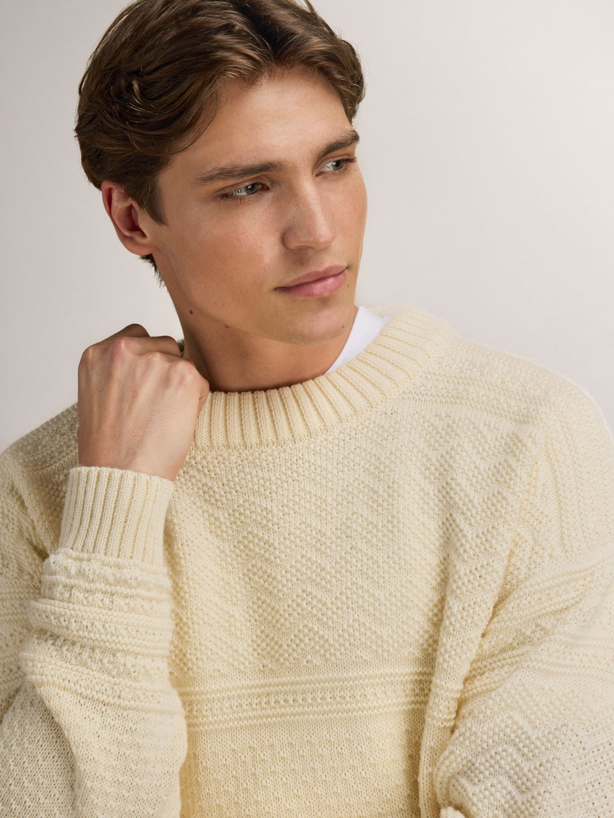 Dale Of Noorwegen LUSA Wollen Trui Heren Offwhite – Detailportret