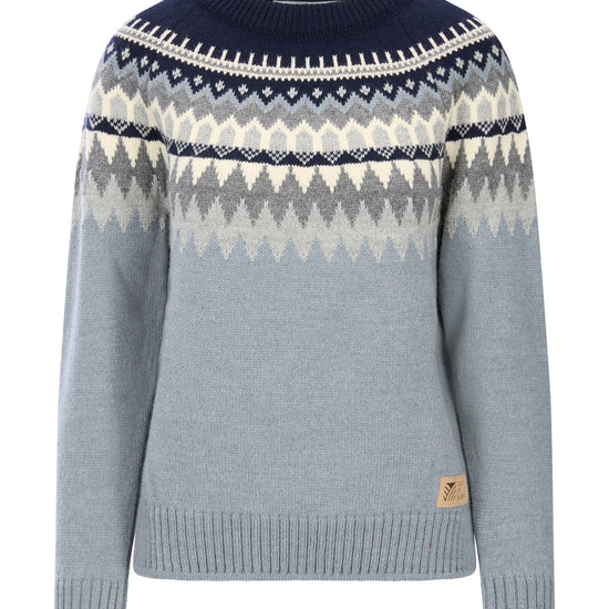 Dale Of Norway LOSNA Wollpullover Damen – Mid Blue Melange - Light Charcoal - Offwhite