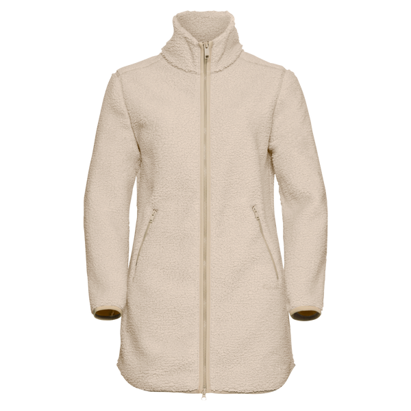 Jack Wolfskin HIGH CURL COAT W Fleece-Mantel Damen – Oyster – Packshot Vorderansicht