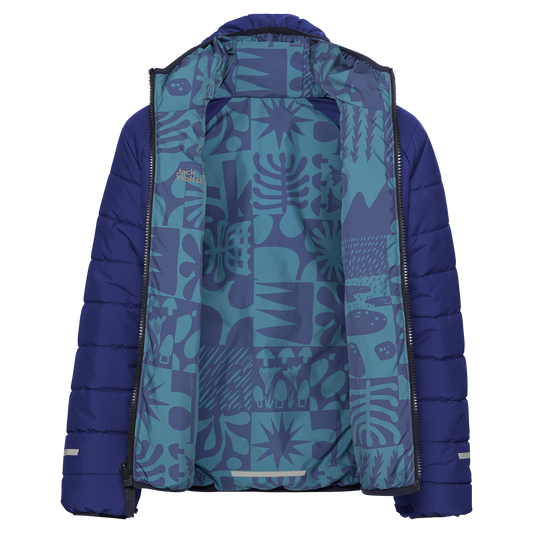 Jack Wolfskin ZENON TWIST HOODED JKT K Kinder Winterjacke Glow Ink – Packshot Rückansicht