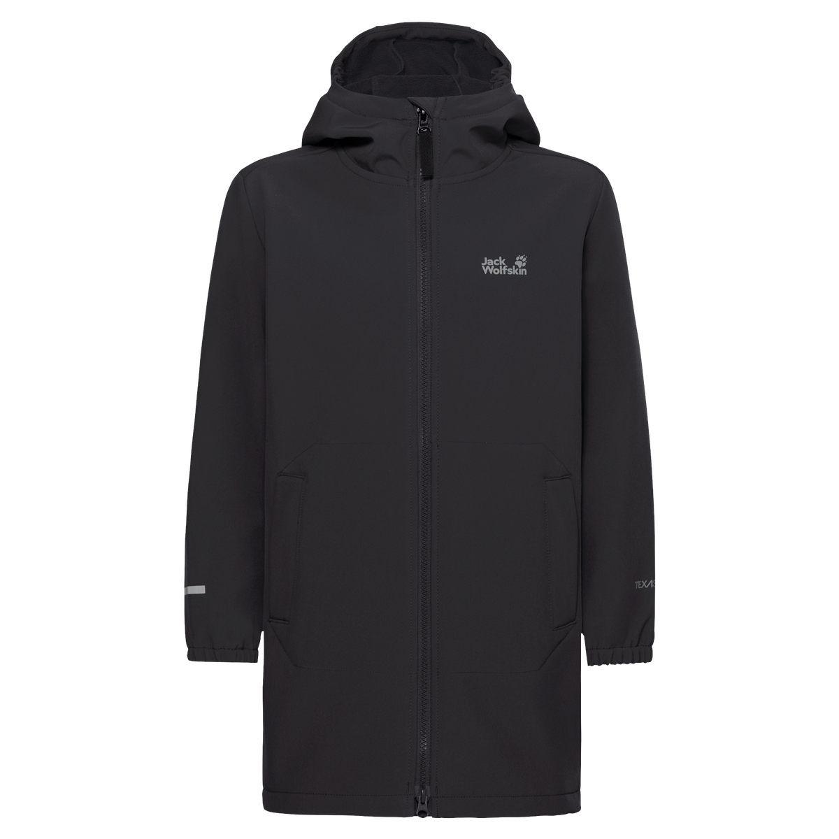 Jack Wolfskin FOURWINDS COAT K Kinder Softshellmantel – Black – Vorderansicht