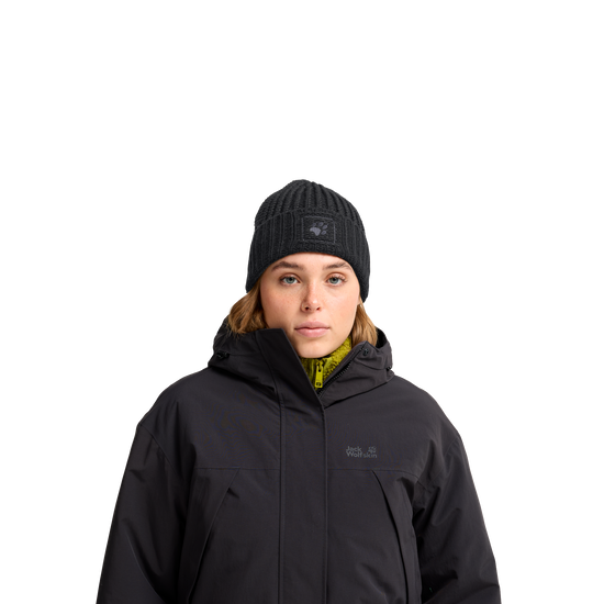 Jack Wolfskin BADGE PAW BEANIE Black Studioansicht 4