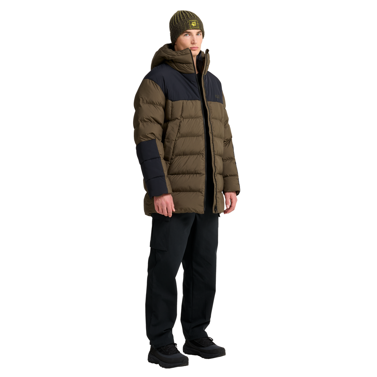 Jack Wolfskin BADGE PAW BEANIE Obsidian Moss Studioansicht 2