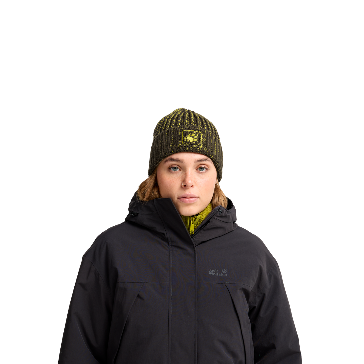 Jack Wolfskin BADGE PAW BEANIE Obsidian Moss Studioansicht 4