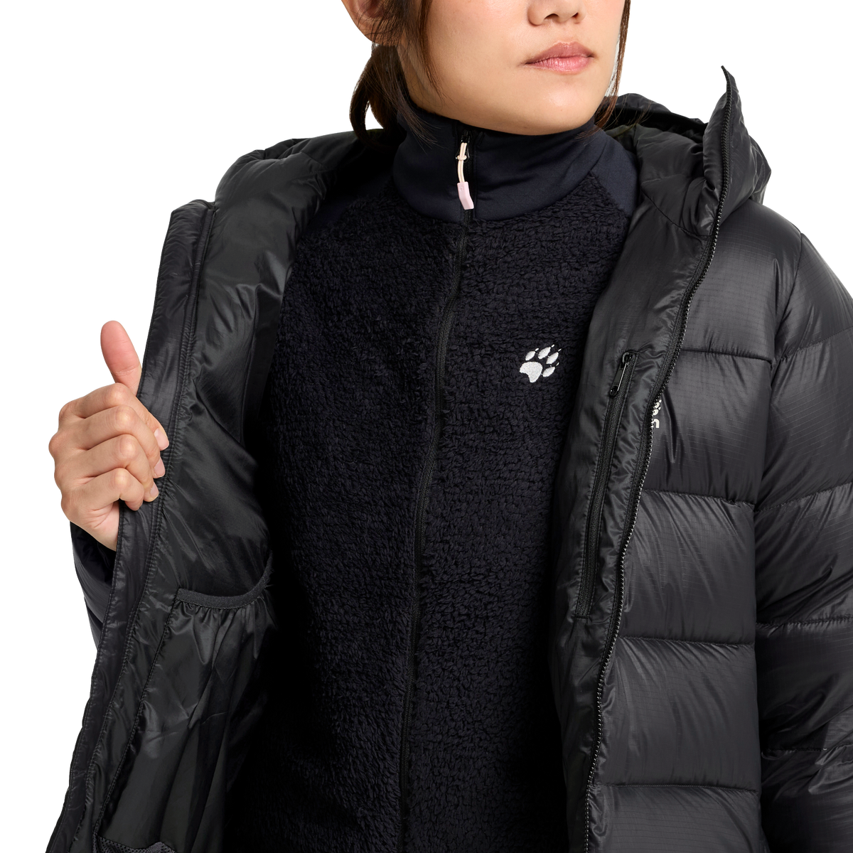 Jack Wolfskin SNOWDRIFT DOWN Damen-Daunenjacke Black – Detailansicht 3