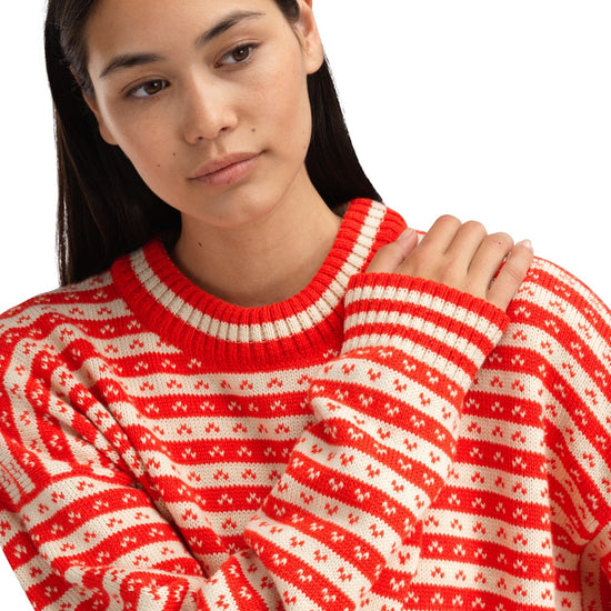 Dale of Norway Skipsleia Unisex Wool Sweater Roth Red - Natural White – Detail